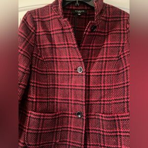 Talbots 8P Red Black Houndstooth Plaid Wool Blazer Buffalo Check Jacket Office